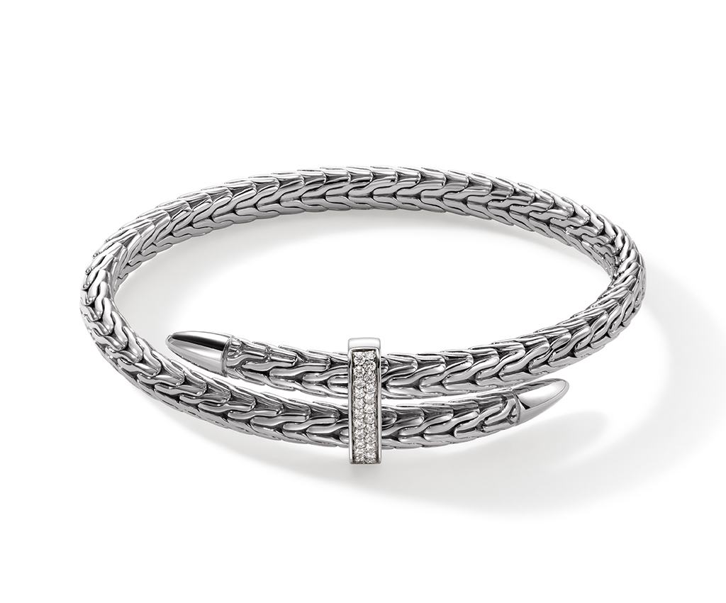 Spear Silver Diamond Pave Bypass Flex Cuff